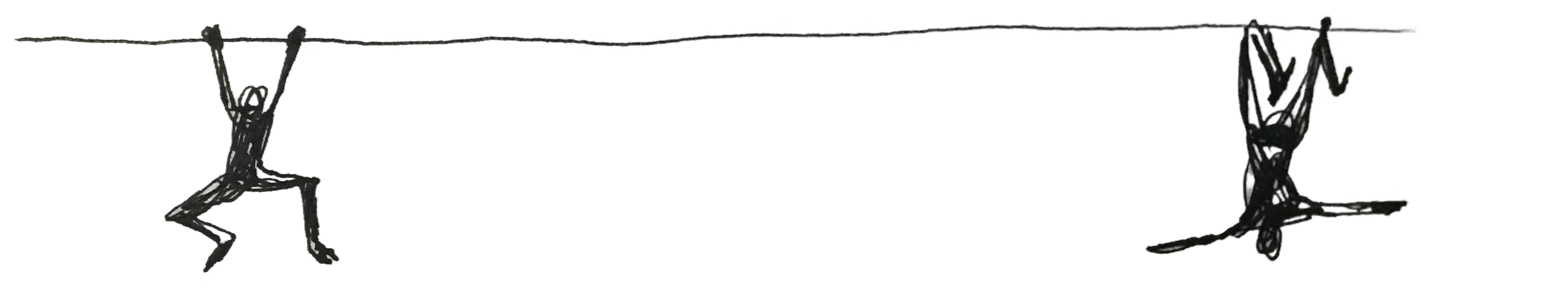 Two figures hanging from a string